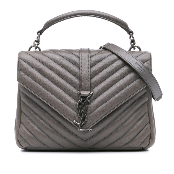 Pre-Loved Saint Laurent Medium Quilted Chevron Sheepskin College Satchel - Picture 1 of 10